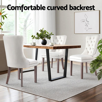 Florence | French Provincial Velvet PU Leather Wooden Dining Chairs | Set Of 2 | Beige