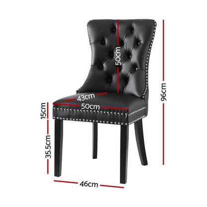 Florence | French Provincial Velvet PU Leather Wooden Dining Chairs | Set Of 2 | Black