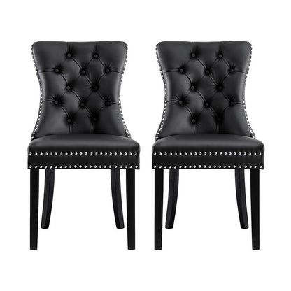 Florence | French Provincial Velvet PU Leather Wooden Dining Chairs | Set Of 2 | Black