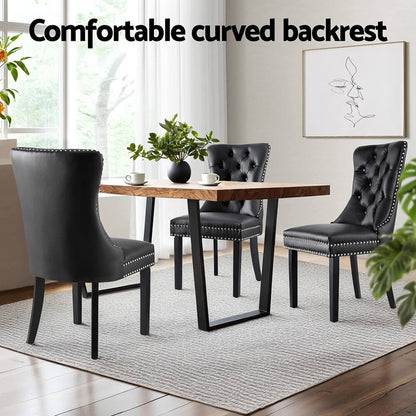 Florence | French Provincial Velvet PU Leather Wooden Dining Chairs | Set Of 2 | Black