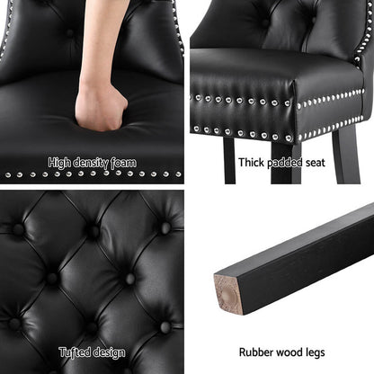 Florence | French Provincial Velvet PU Leather Wooden Dining Chairs | Set Of 2 | Black