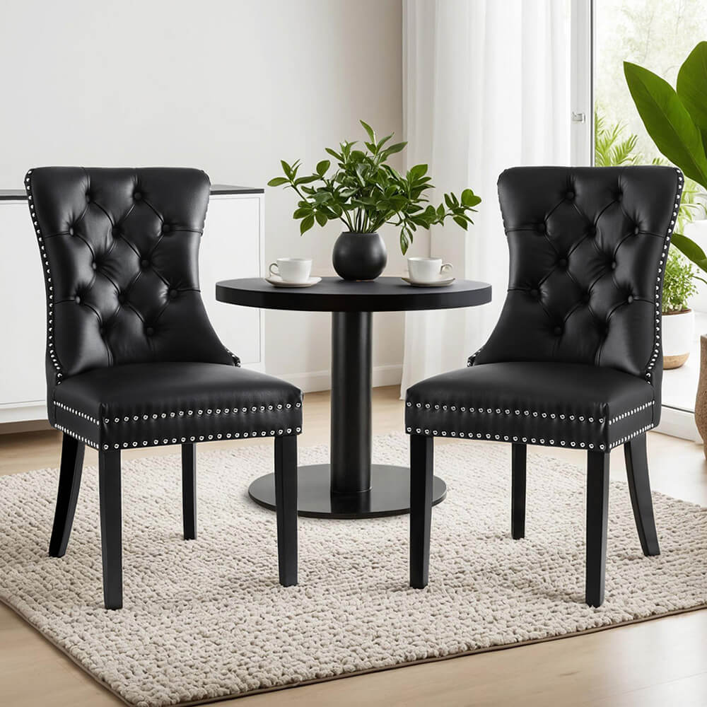 Florence | French Provincial Velvet PU Leather Wooden Dining Chairs | Set Of 2 | Black
