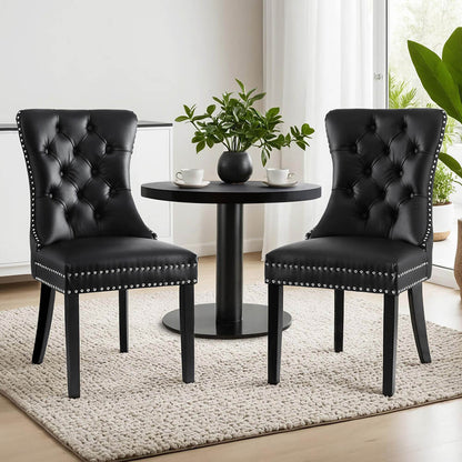 Florence | French Provincial Velvet PU Leather Wooden Dining Chairs | Set Of 2 | Black