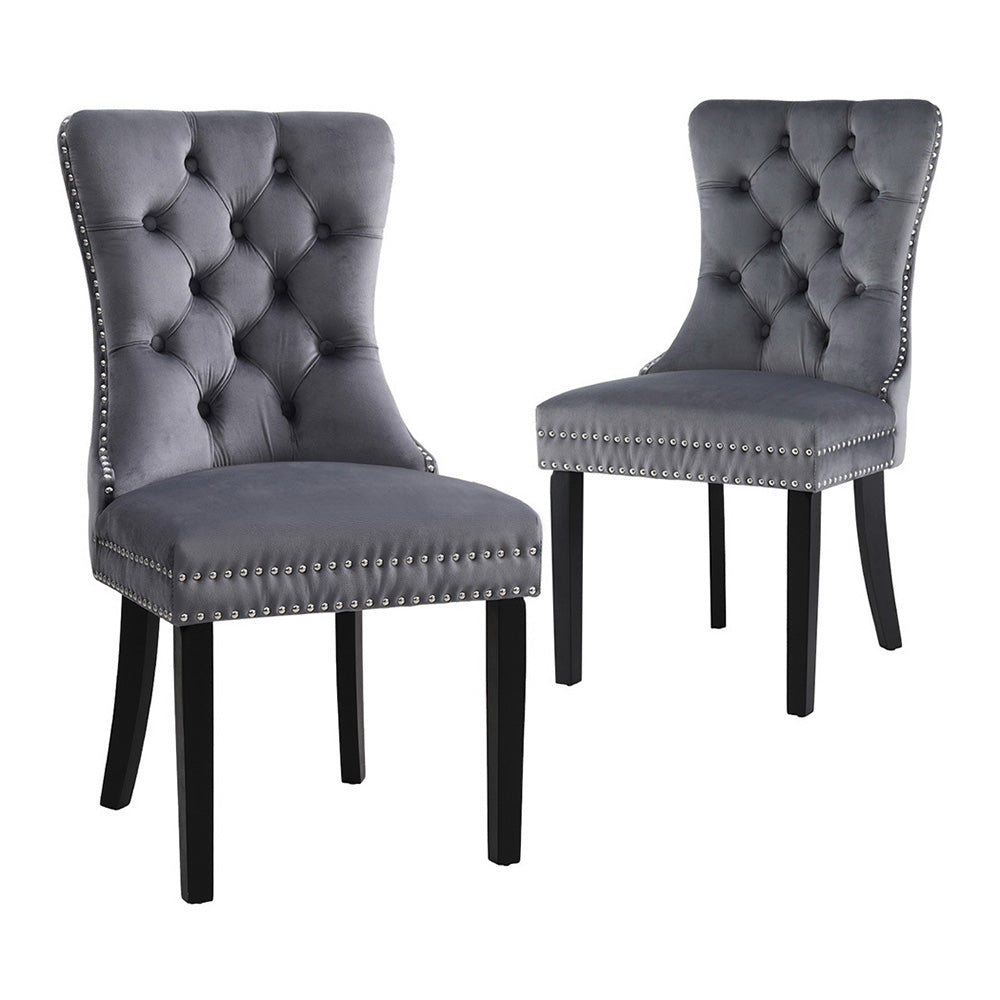Florence | French Provincial Velvet PU Leather Wooden Dining Chairs | Set Of 2 | Grey