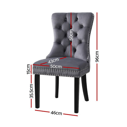Florence | French Provincial Velvet PU Leather Wooden Dining Chairs | Set Of 2 | Grey