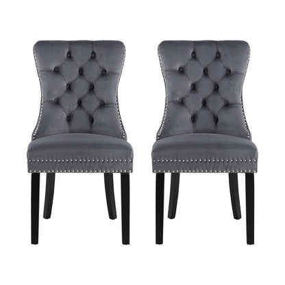 Florence | French Provincial Velvet PU Leather Wooden Dining Chairs | Set Of 2 | Grey