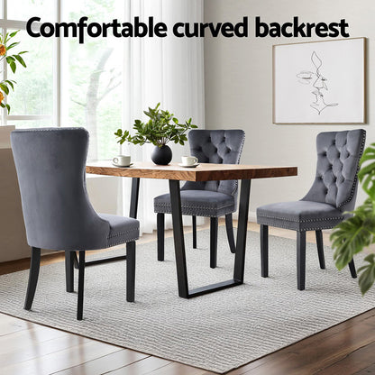 Florence | French Provincial Velvet PU Leather Wooden Dining Chairs | Set Of 2 | Grey