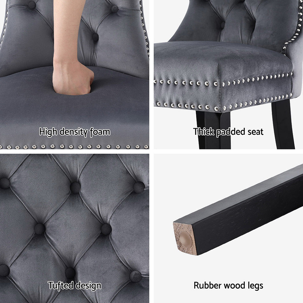 Florence | French Provincial Velvet PU Leather Wooden Dining Chairs | Set Of 2 | Grey