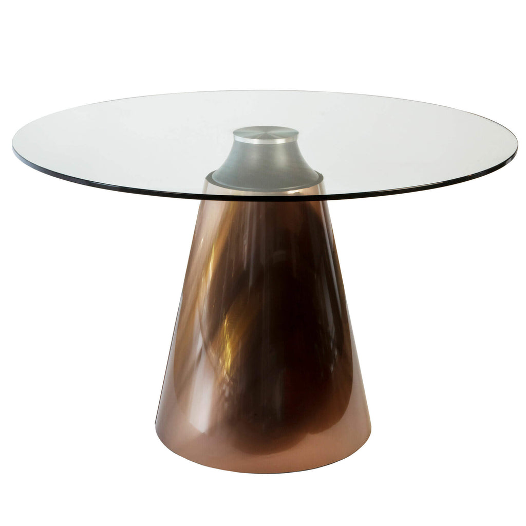 Frankland | Copper Wooden Glass 4-Person Round Dining Table