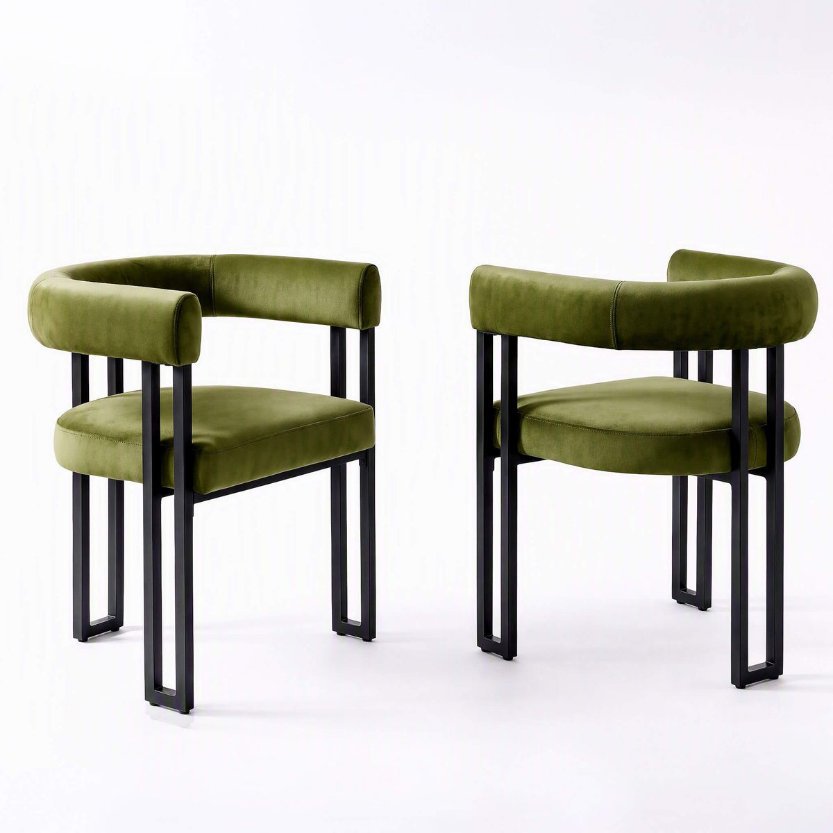 Frankland | Modern Green Black Beige Velvet Dining Chairs With Arms | Set Of 2