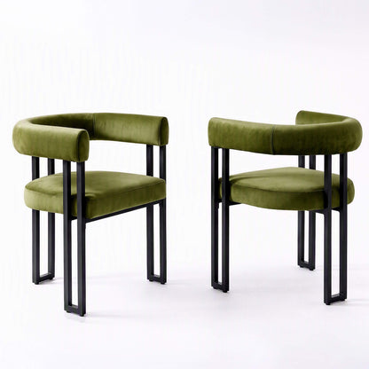 Frankland | Modern Green Black Beige Velvet Dining Chairs With Arms | Set Of 2 | Green