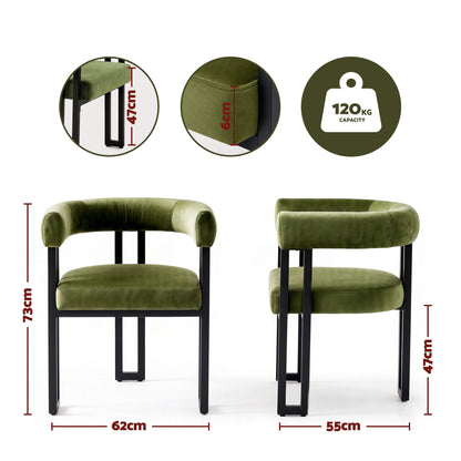 Frankland | Modern Green Black Beige Velvet Dining Chairs With Arms | Set Of 2 | Green
