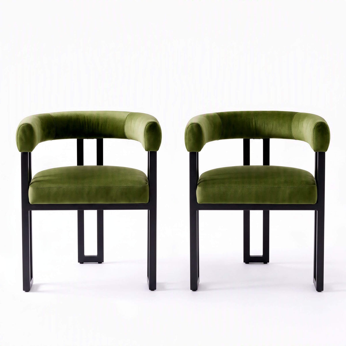 Frankland | Modern Green Black Beige Velvet Dining Chairs With Arms | Set Of 2