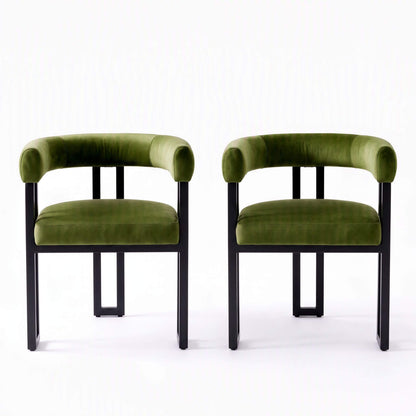 Frankland | Modern Green Black Beige Velvet Dining Chairs With Arms | Set Of 2 | Green