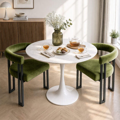 Frankland | Modern Green Black Beige Velvet Dining Chairs With Arms | Set Of 2 | Green