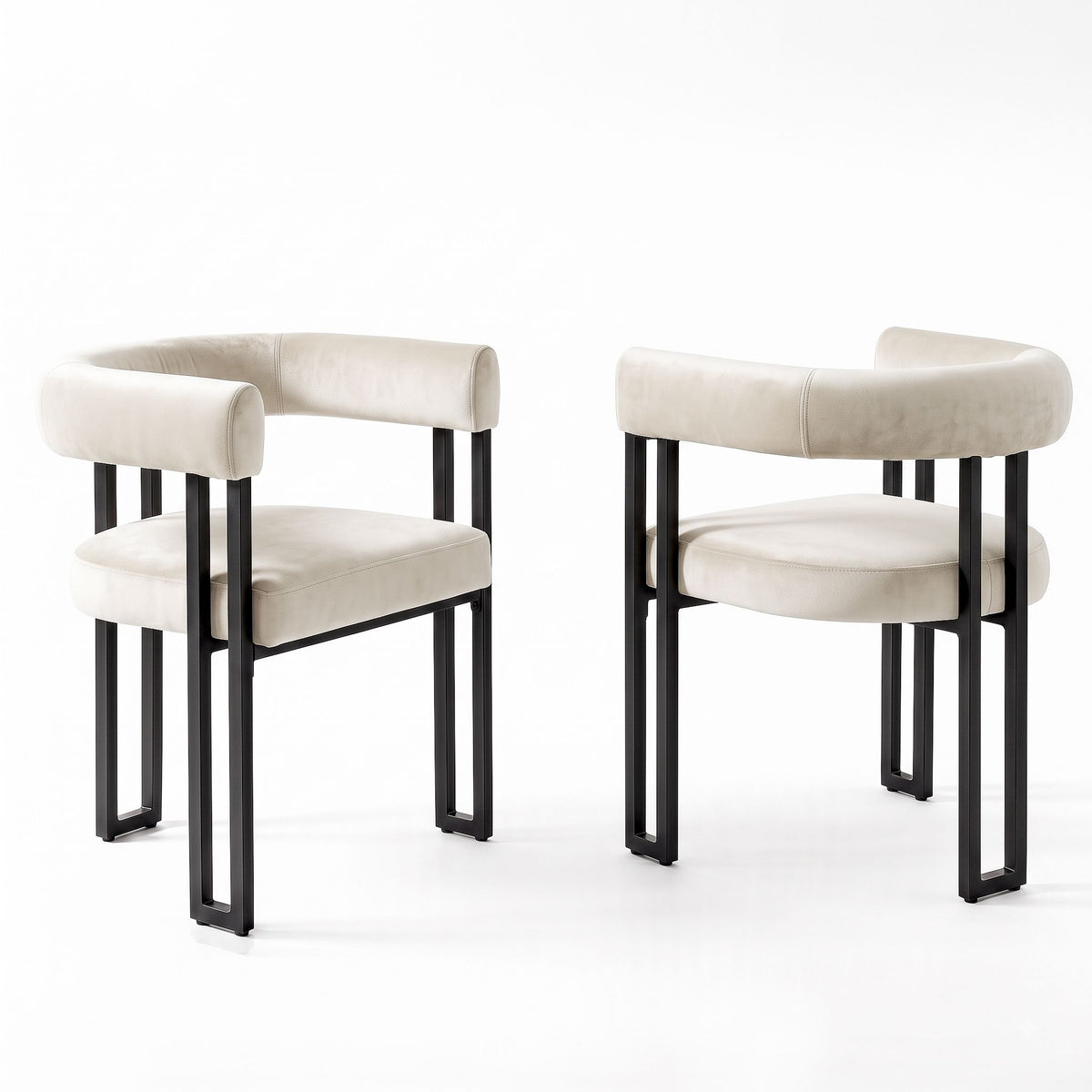 Frankland | Modern Green Black Beige Velvet Dining Chairs With Arms | Set Of 2