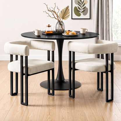 Frankland | Modern Green Black Beige Velvet Dining Chairs With Arms | Set Of 2 | Beige