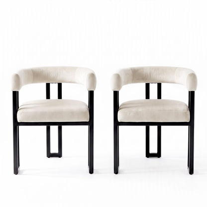 Frankland | Modern Green Black Beige Velvet Dining Chairs With Arms | Set Of 2 | Beige