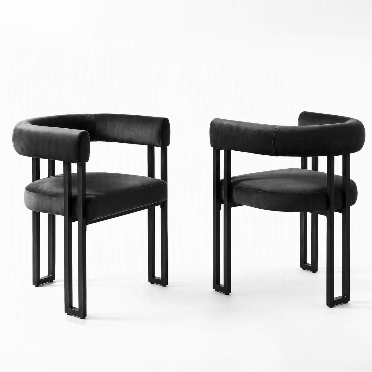 Frankland | Modern Green Black Beige Velvet Dining Chairs With Arms | Set Of 2