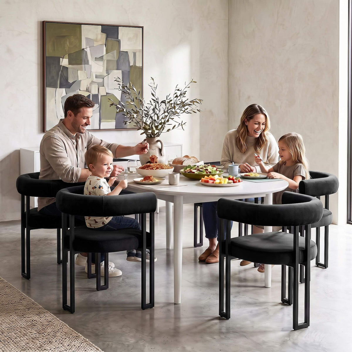 Frankland | Modern Green Black Beige Velvet Dining Chairs With Arms | Set Of 2 | Black