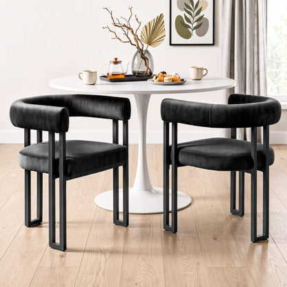 Frankland | Modern Green Black Beige Velvet Dining Chairs With Arms | Set Of 2 | Black