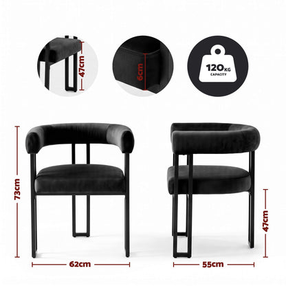 Frankland | Modern Green Black Beige Velvet Dining Chairs With Arms | Set Of 2 | Black