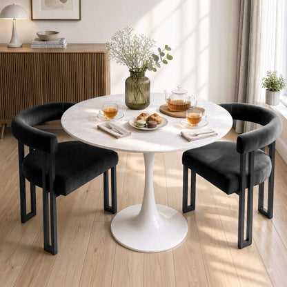 Frankland | Modern Green Black Beige Velvet Dining Chairs With Arms | Set Of 2 | Black