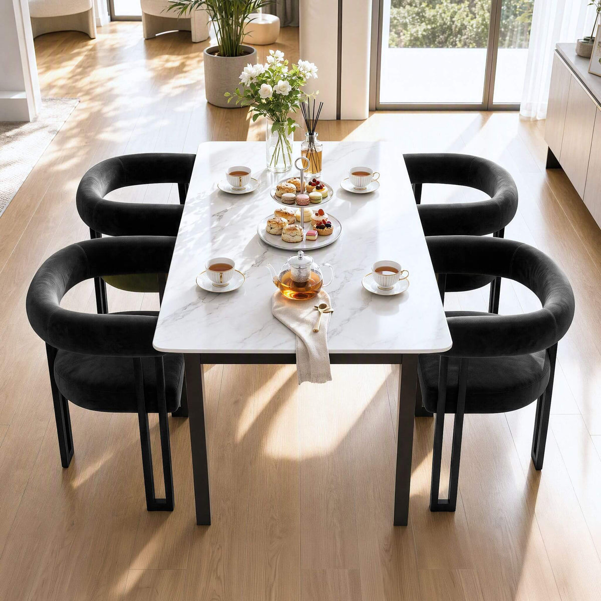 Frankland | Modern Green Black Beige Velvet Dining Chairs With Arms | Set Of 2