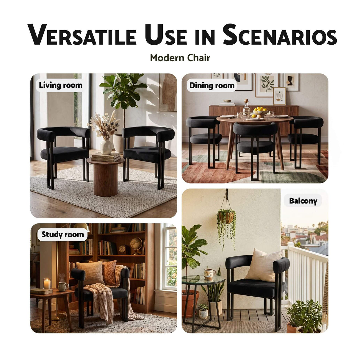 Frankland | Modern Green Black Beige Velvet Dining Chairs With Arms | Set Of 2 | Black