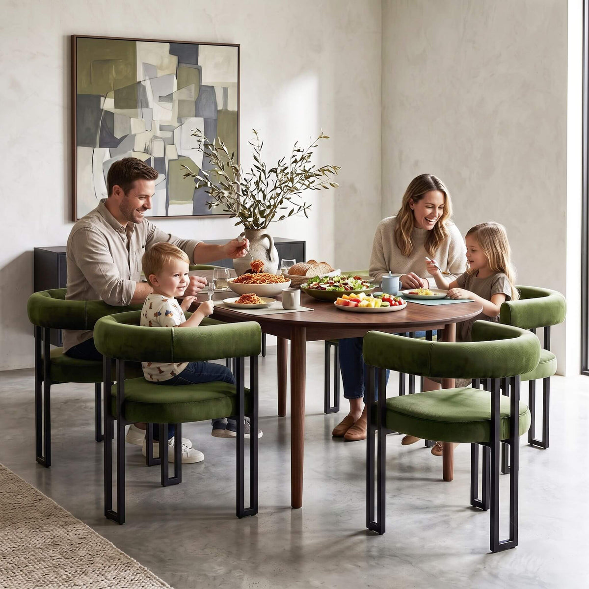 Frankland | Modern Green Black Beige Velvet Dining Chairs With Arms | Set Of 2 | Green