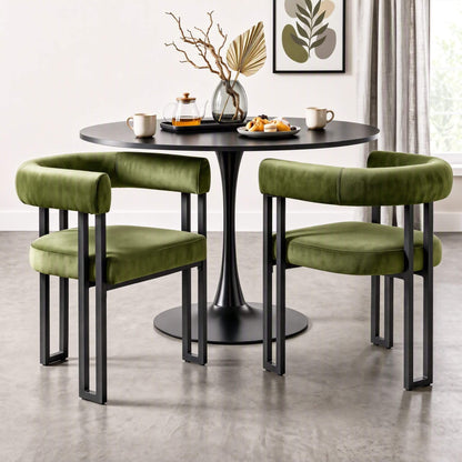 Frankland | Modern Green Black Beige Velvet Dining Chairs With Arms | Set Of 2 | Green