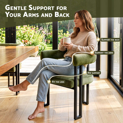 Frankland | Modern Green Black Beige Velvet Dining Chairs With Arms | Set Of 2 | Green