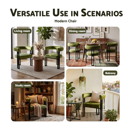 Frankland | Modern Green Black Beige Velvet Dining Chairs With Arms | Set Of 2 | Green