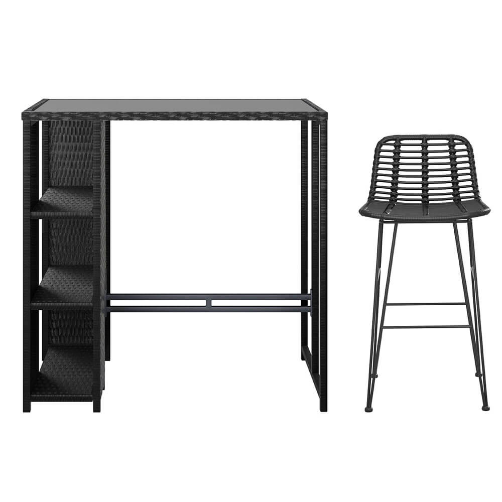 Freeport Baroosa | Rattan Wicker Black Glass Outdoor Wicker Bar Stool Set | Black
