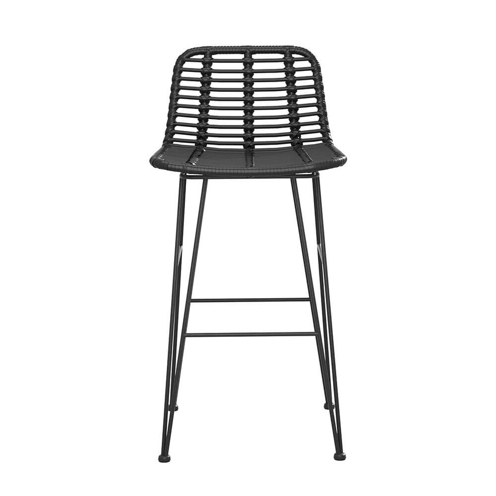 Metal Black Rattan Outdoor Bar Stools Set Of 2