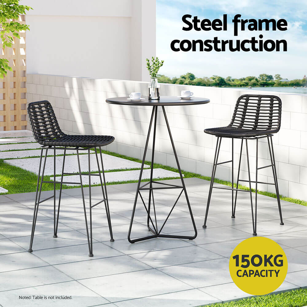 Metal Black Rattan Outdoor Bar Stools Set Of 2