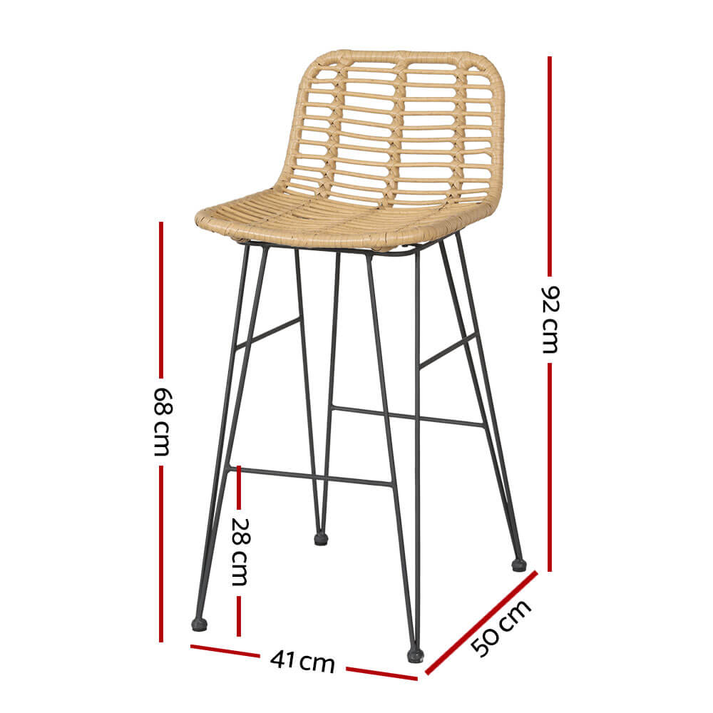 Metal Natural Rattan Outdoor Bar Stools Set Of 2