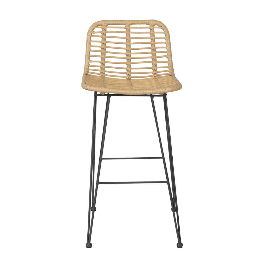 Metal Natural Rattan Outdoor Bar Stools Set Of 2