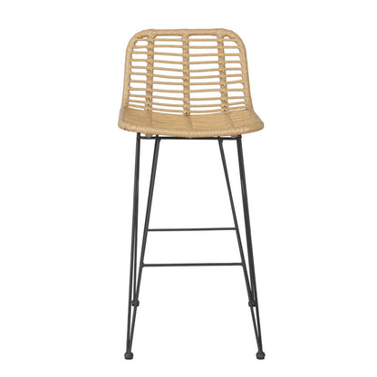 Metal Natural Rattan Outdoor Bar Stools Set Of 2