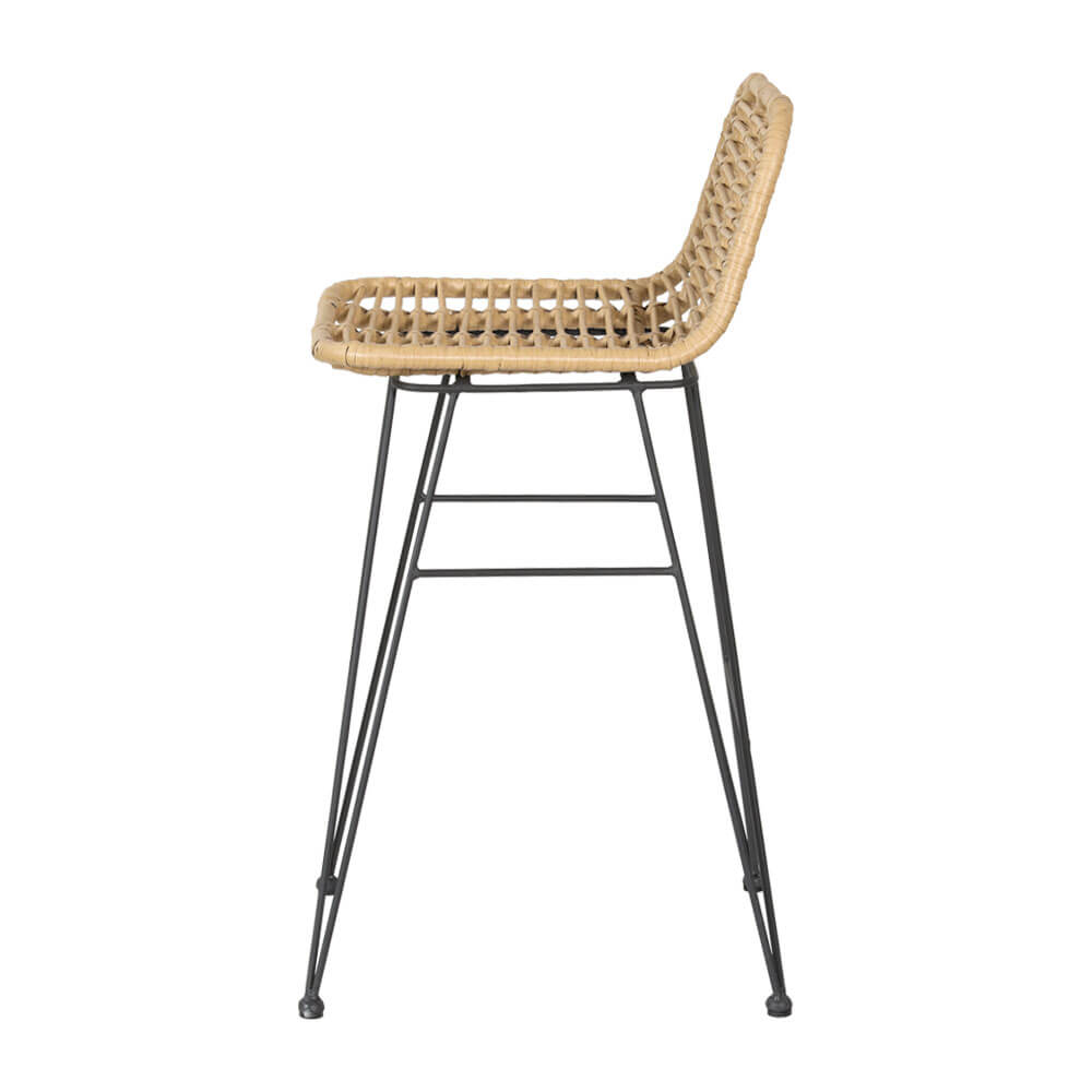 Metal Natural Rattan Outdoor Bar Stools Set Of 2