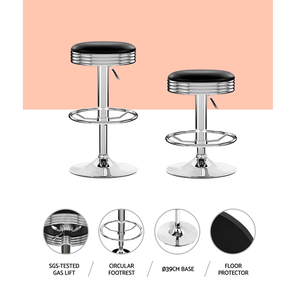 Gibson | Industrial Black Chrome Metal Bar Stools | Set Of 2 | Silver