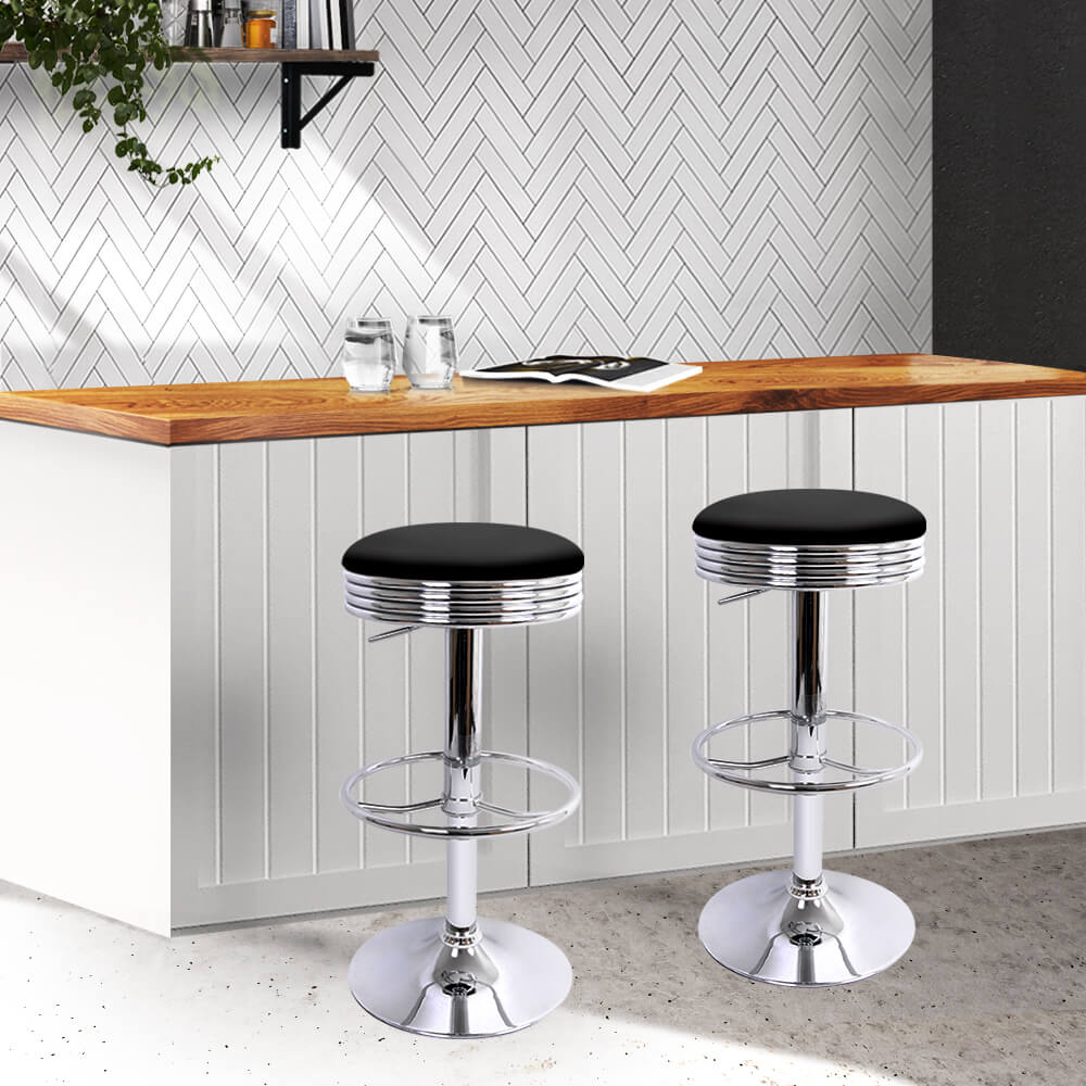 Gibson | Industrial Black Chrome Metal Bar Stools | Set Of 2 | Silver