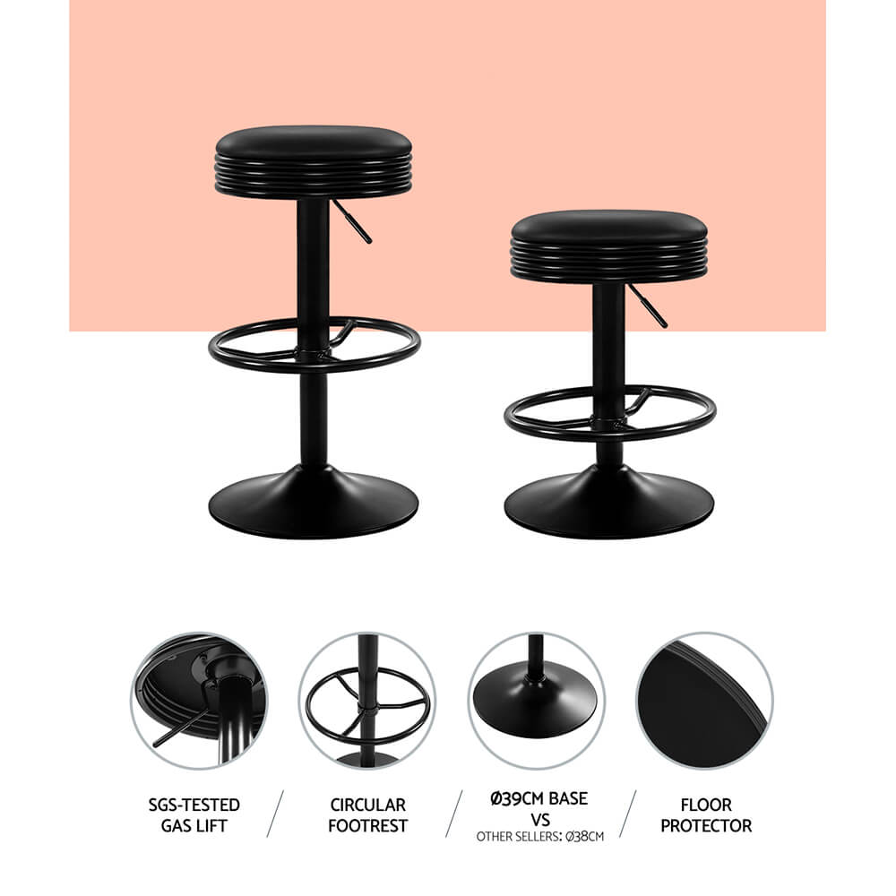 Gibson | Industrial Black Chrome Metal Bar Stools | Set Of 2 | Black