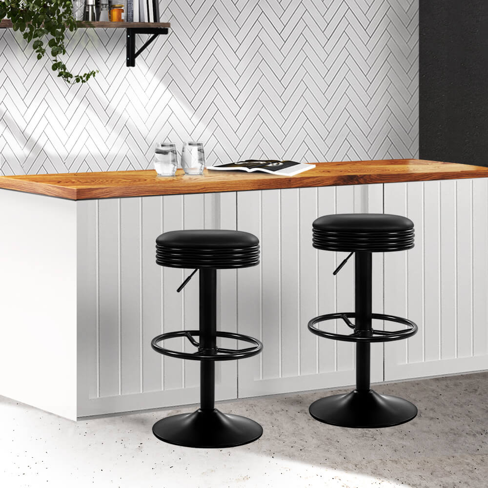 Gibson | Industrial Black Chrome Metal Bar Stools | Set Of 2 | Black