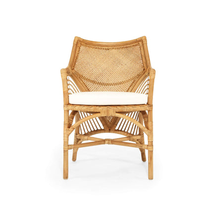 Granada | Coastal Natural Brown Rattan Dining Chair With Arms | Brown
