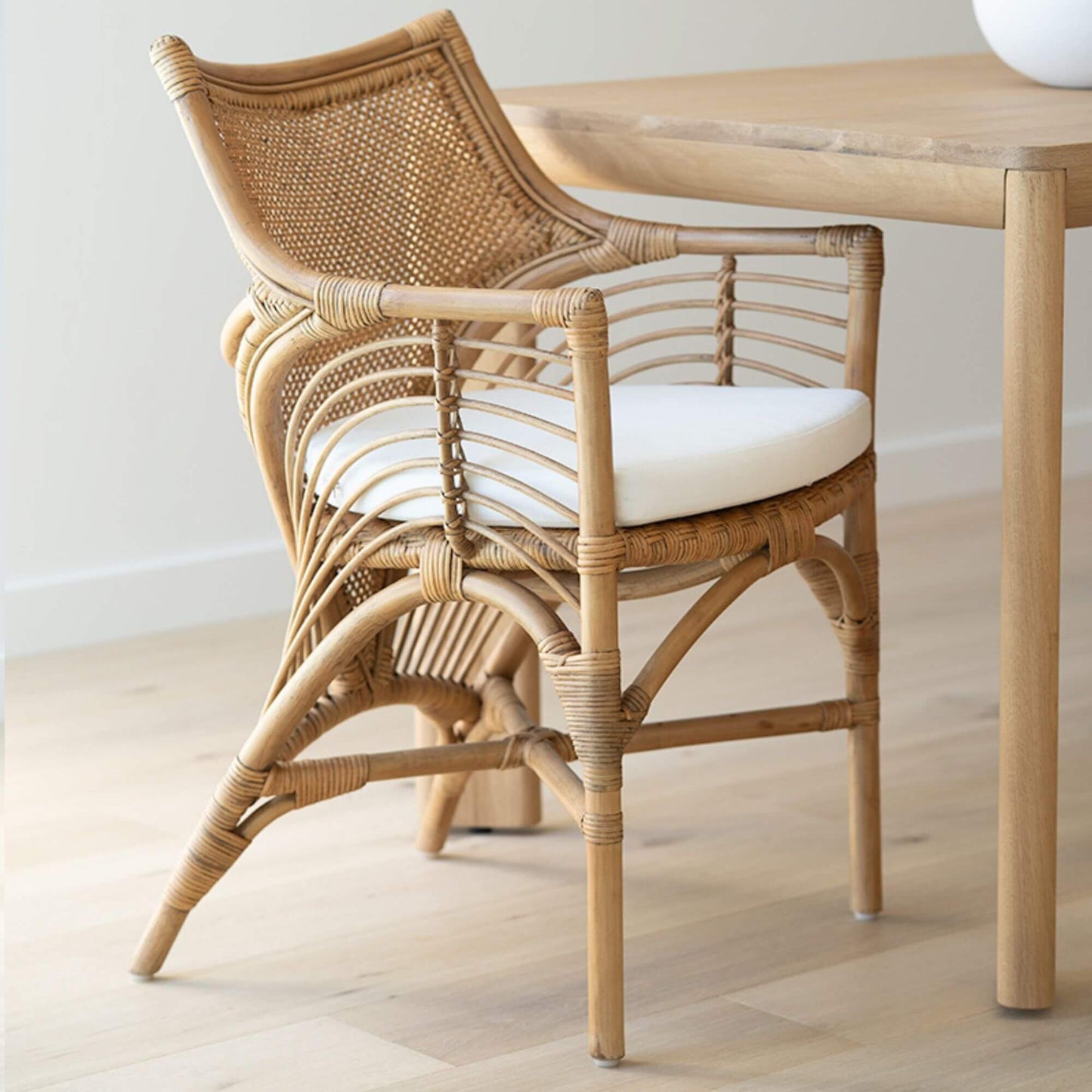 Granada | Coastal Natural Brown Rattan Dining Chair With Arms | Brown