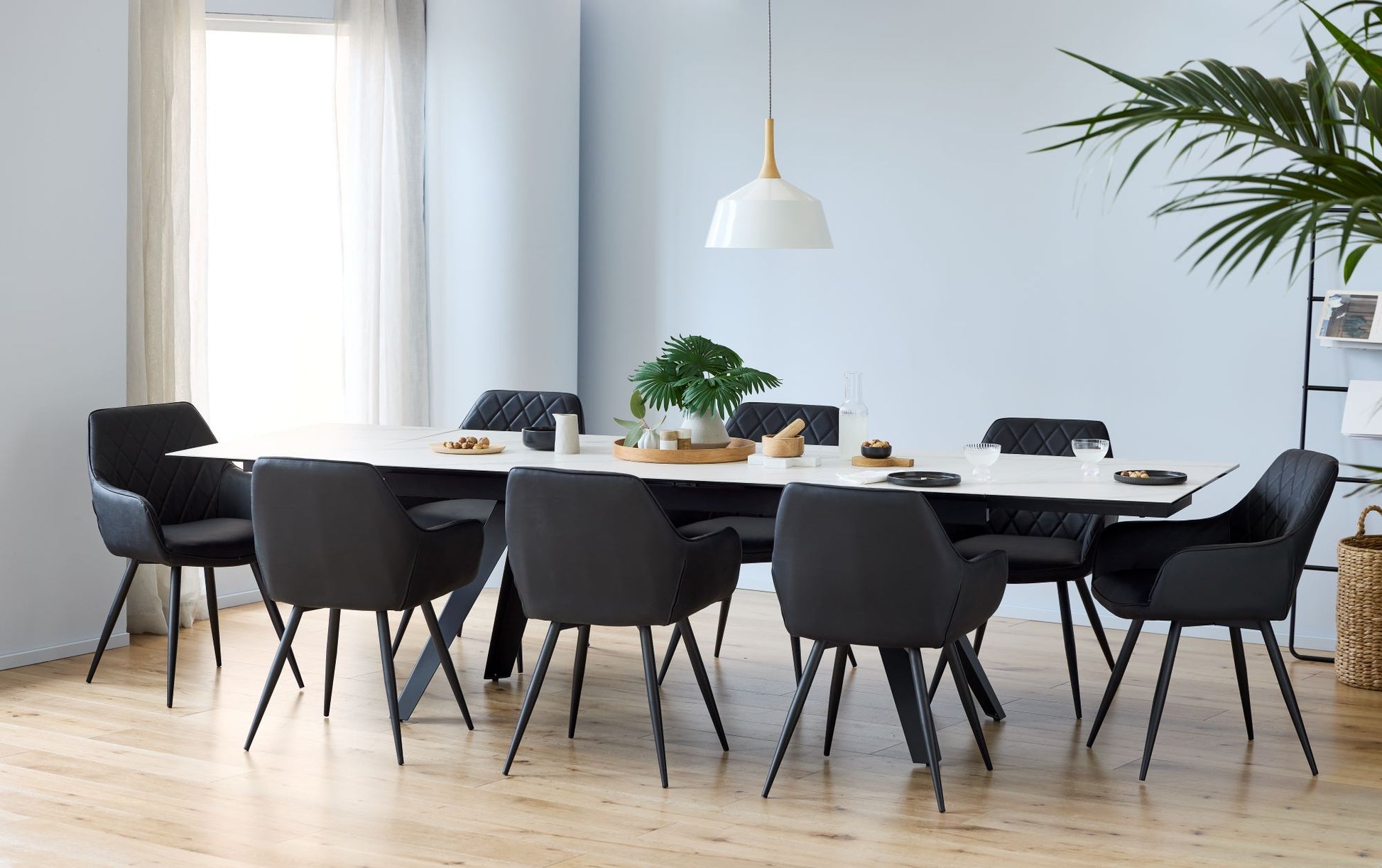 Granville | Modern Fabric PU Leather Dining Chairs With Arms | Set Of 2 | Black