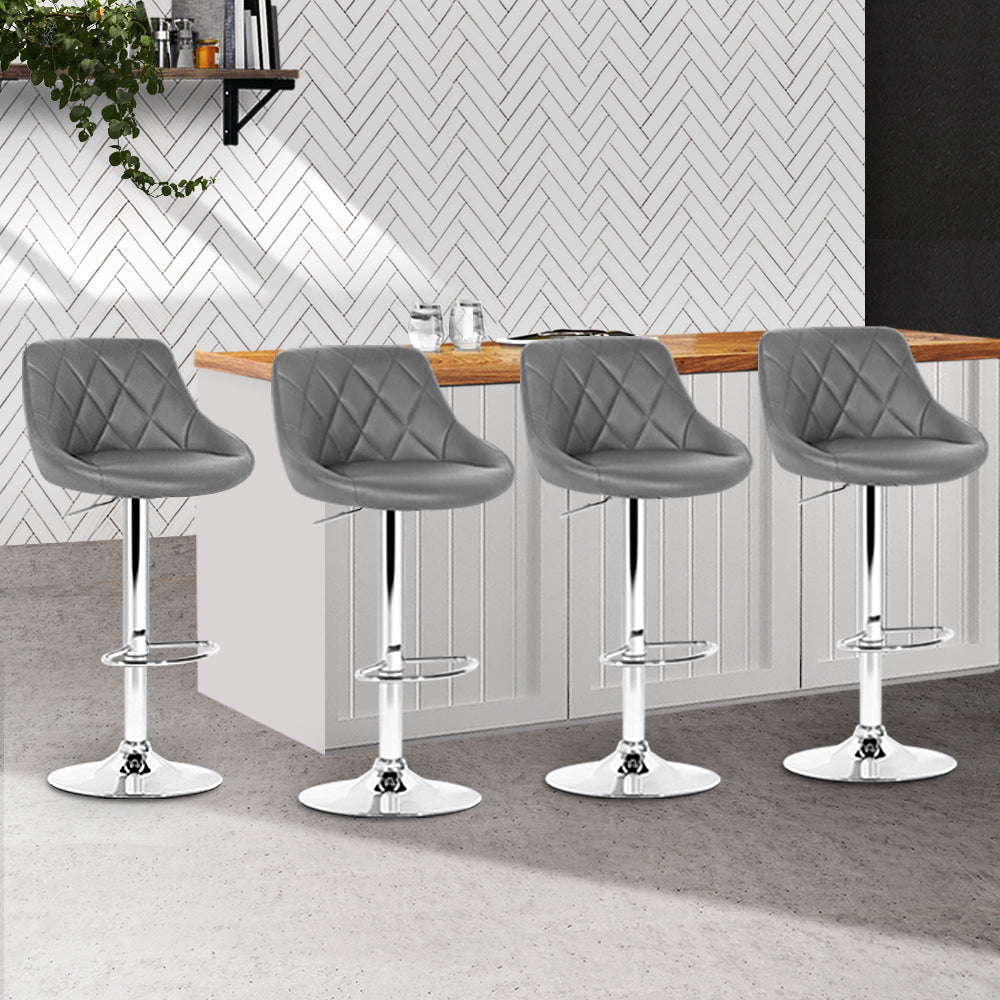 Graybar | Modern Swivel Metal Grey PU Leather Bar Stools | Set Of 4