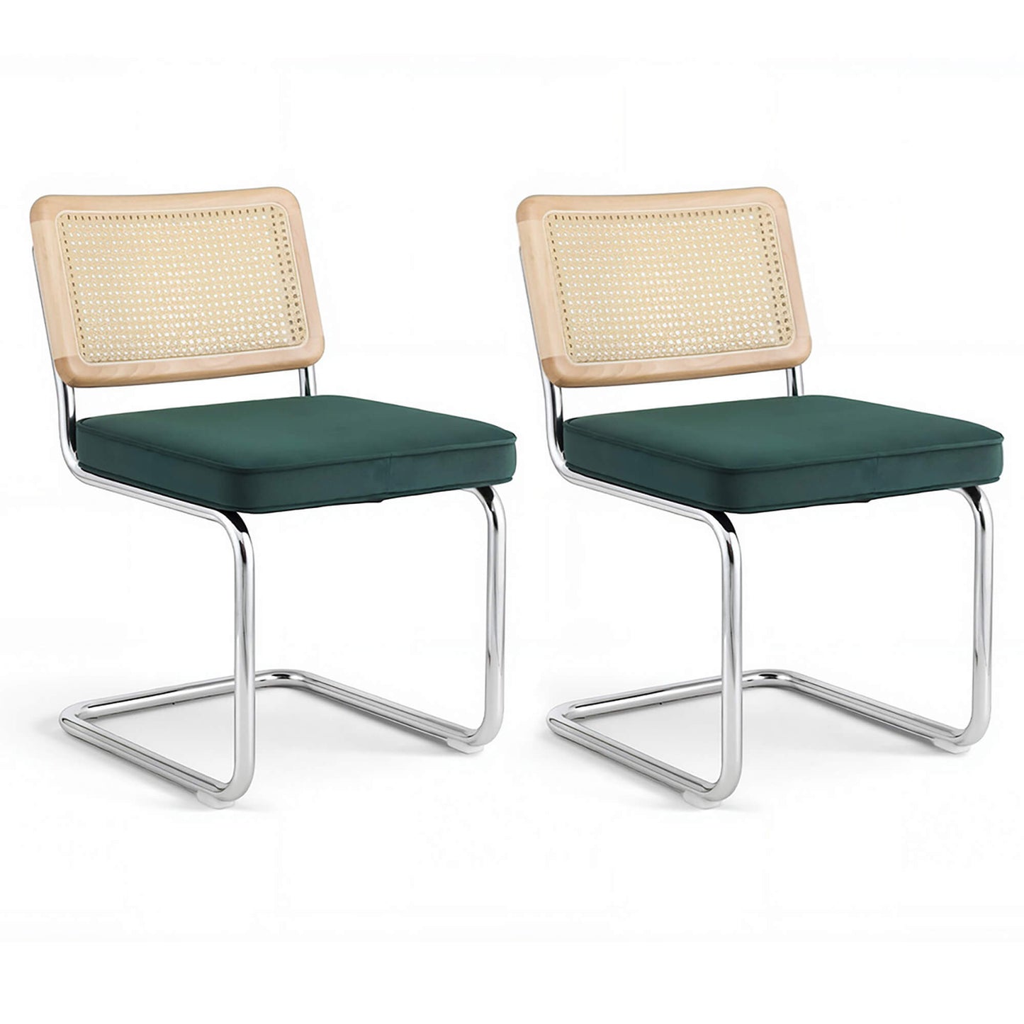 Greenacres | Modern Coastal Green Velvet Rattan Cantilever Dining Chairs | Green