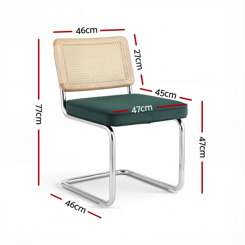 Greenacres | Modern Coastal Green Velvet Rattan Cantilever Dining Chairs | Green